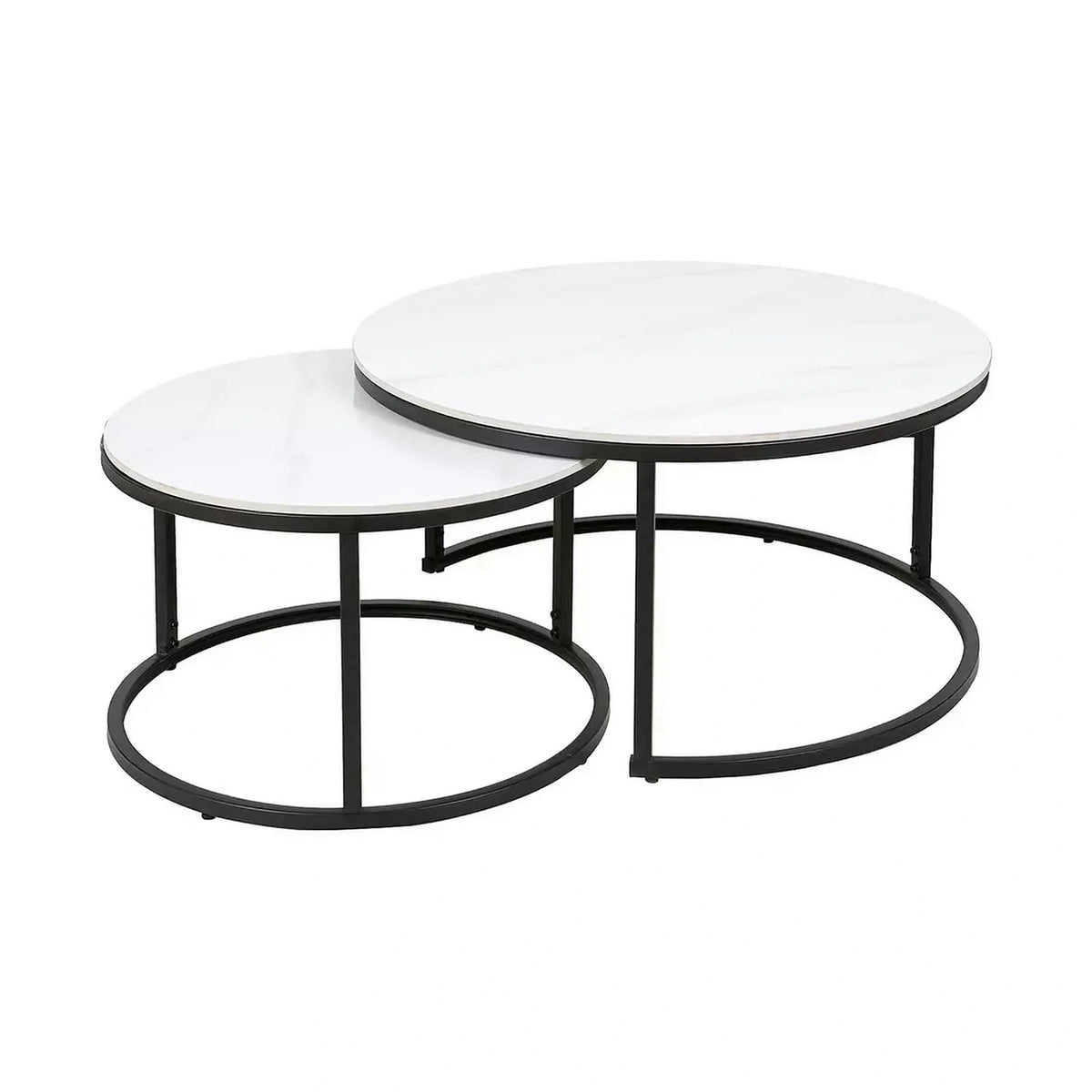Set 2 masute cafea FERRANTE C, alb/negru, ceramica/metal
