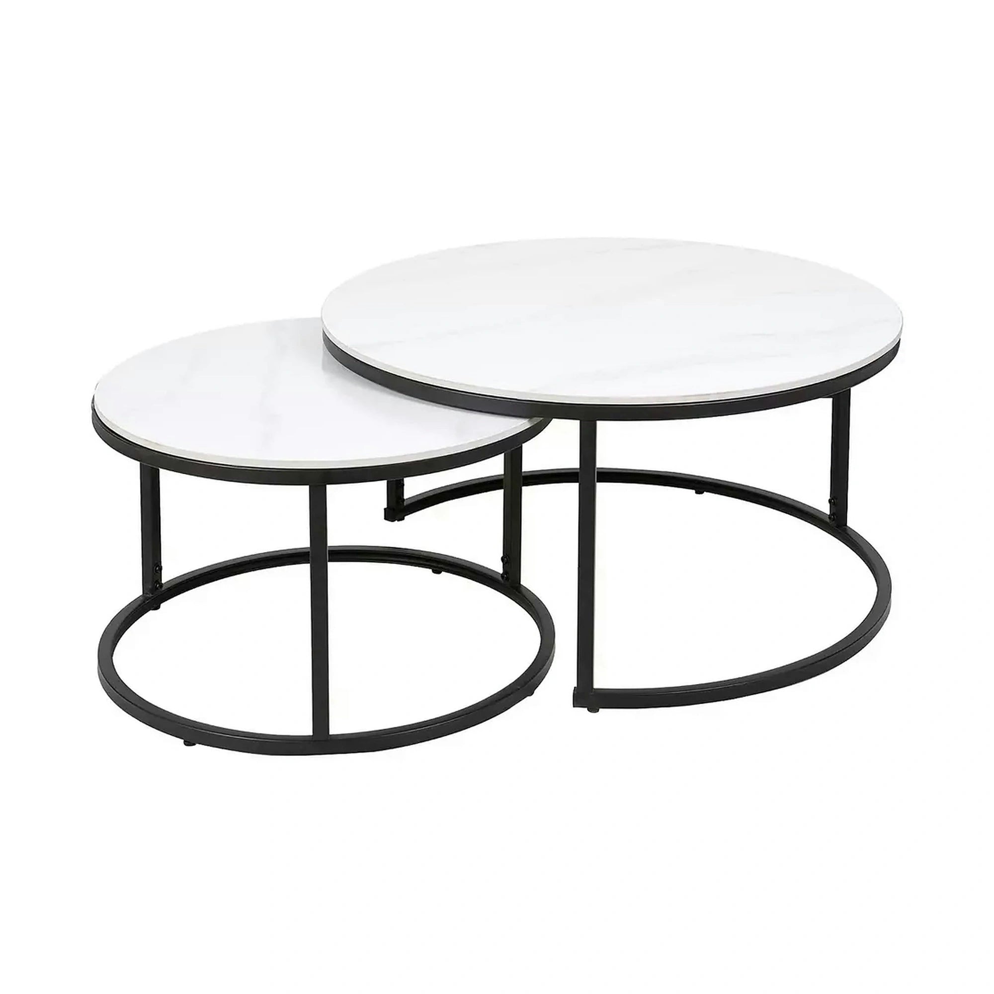 Set 2 masute cafea FERRANTE C, alb/negru, ceramica/metal