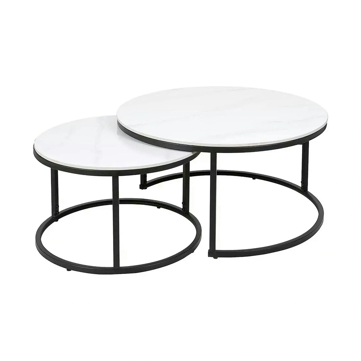 Set 2 masute cafea FERRANTE C, alb/negru, ceramica/metal