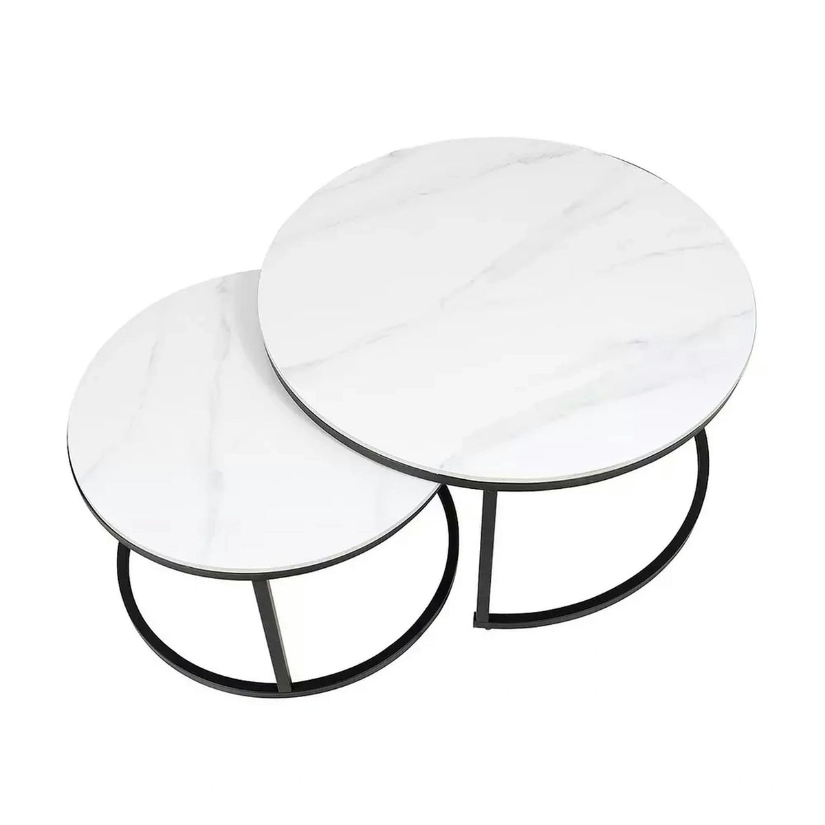 Set 2 masute cafea FERRANTE C, alb/negru, ceramica/metal
