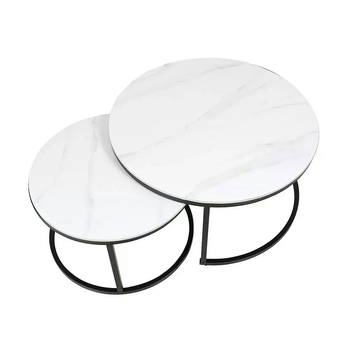 Set 2 masute cafea FERRANTE C, alb/negru, ceramica/metal