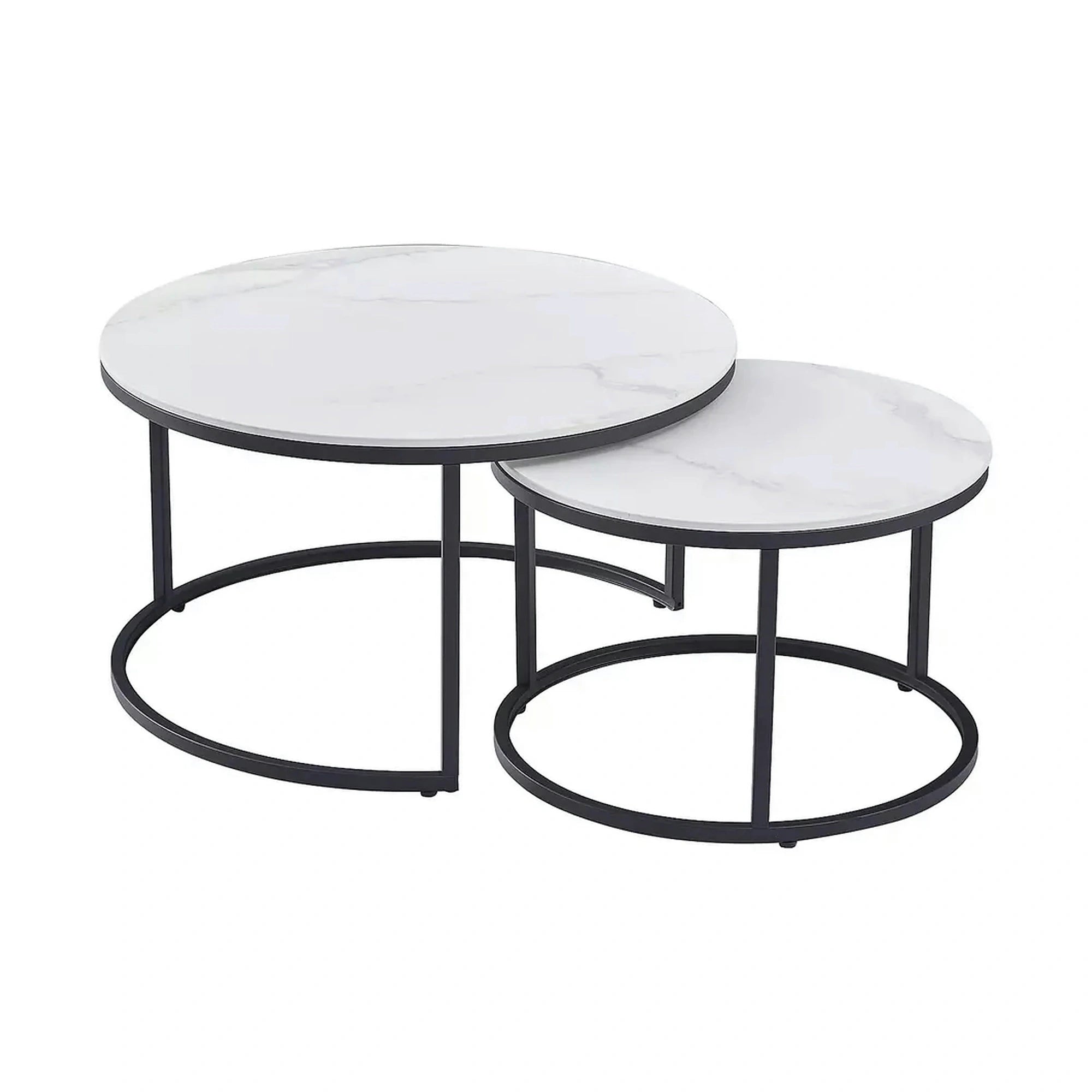 Set 2 masute cafea FERRANTE C, alb/negru, ceramica/metal