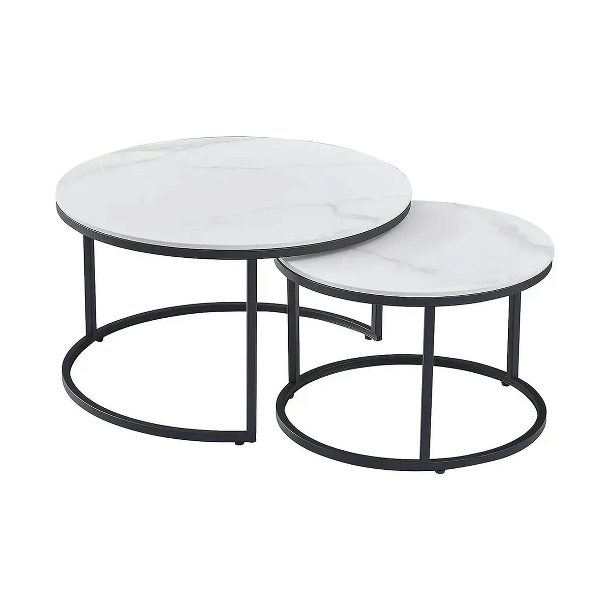 Set 2 masute cafea FERRANTE C, alb/negru, ceramica/metal