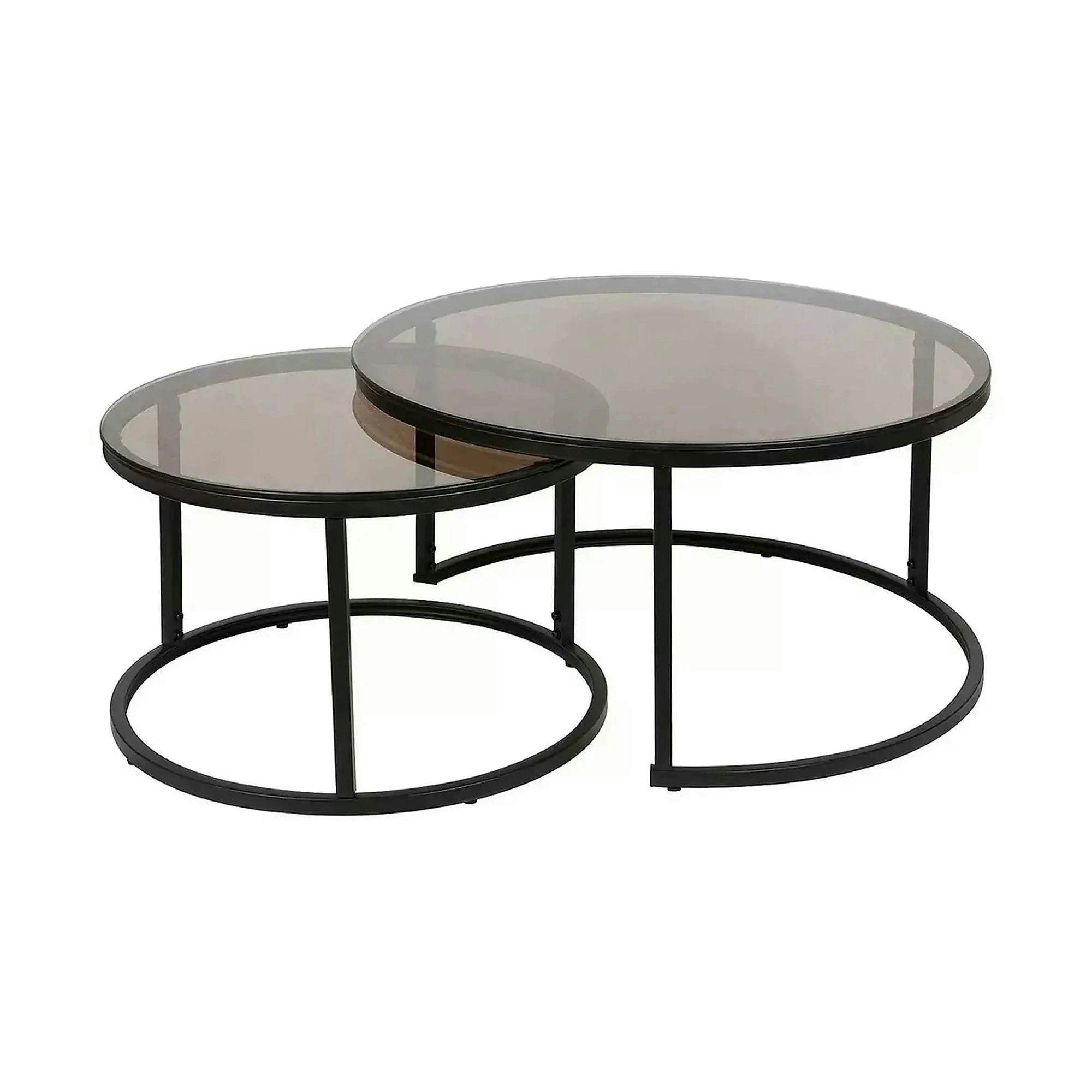 Set 2 masute cafea FERRANTE E, fumuriu/negru, sticla/metal