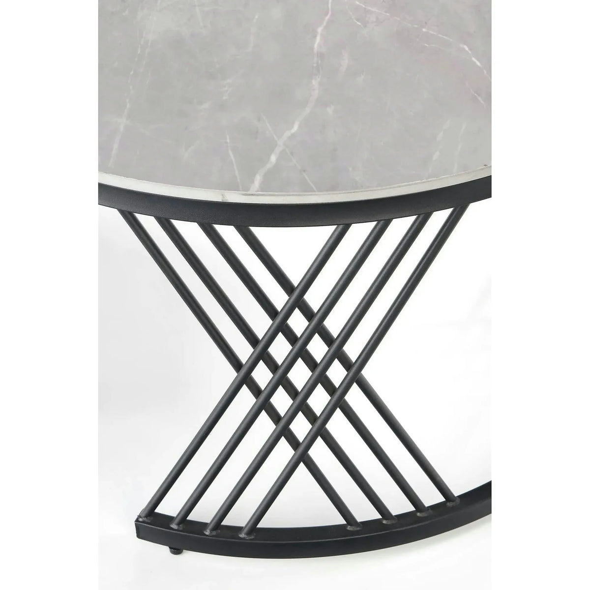 Set 2 masute cafea FLAMINGO, gri cu efect de marmura/negru, ceramica/metal