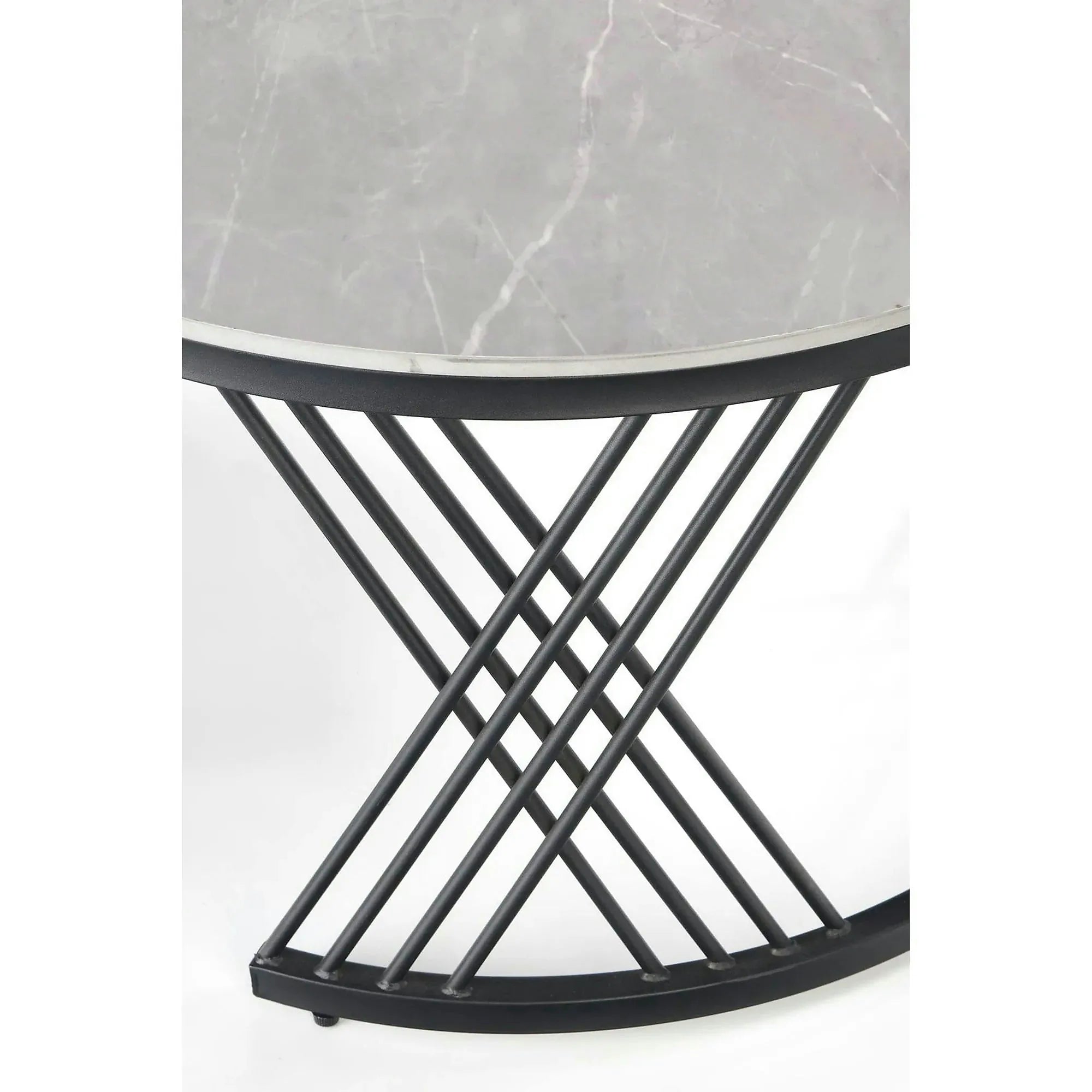 Set 2 masute cafea FLAMINGO, gri cu efect de marmura/negru, ceramica/metal