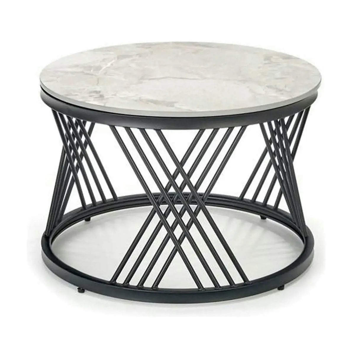 Set 2 masute cafea FLAMINGO, gri cu efect de marmura/negru, ceramica/metal