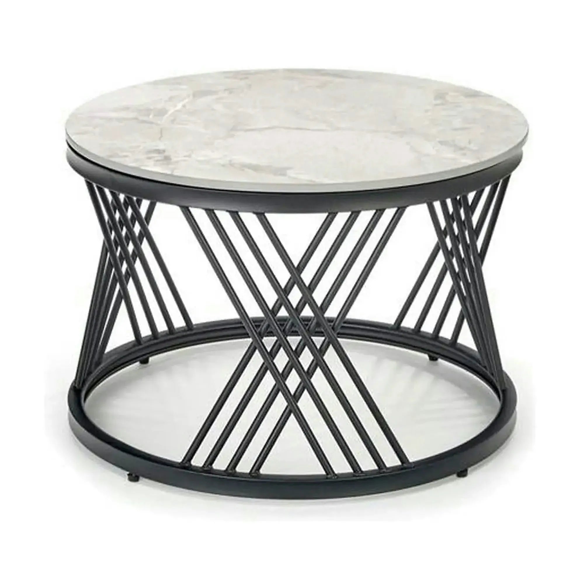 Set 2 masute cafea FLAMINGO, gri cu efect de marmura/negru, ceramica/metal