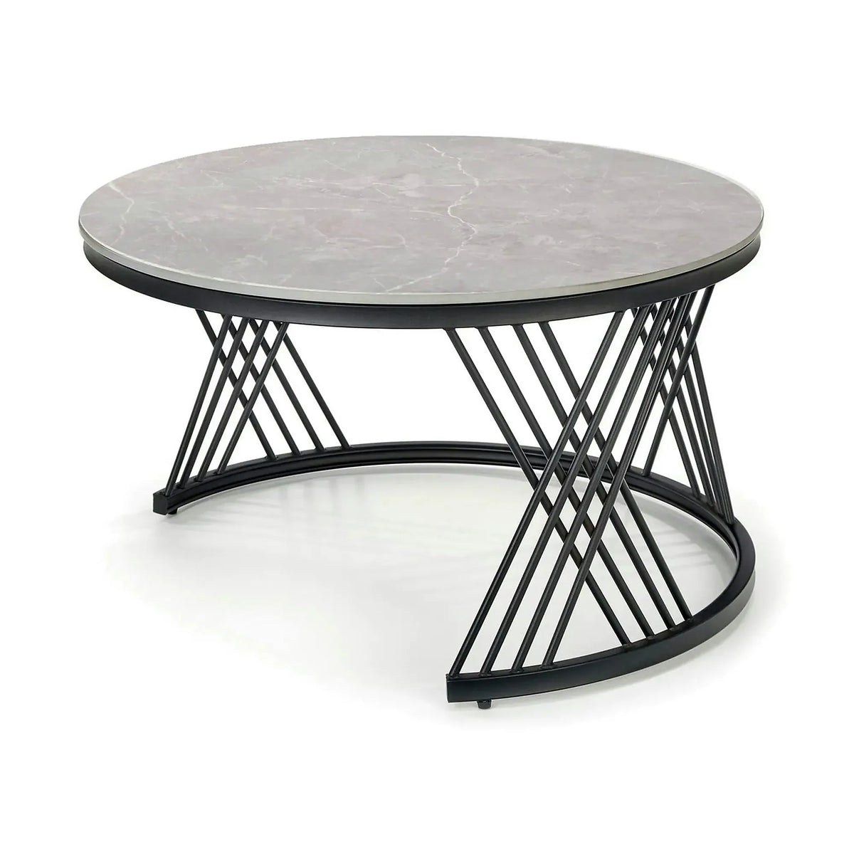 Set 2 masute cafea FLAMINGO, gri cu efect de marmura/negru, ceramica/metal