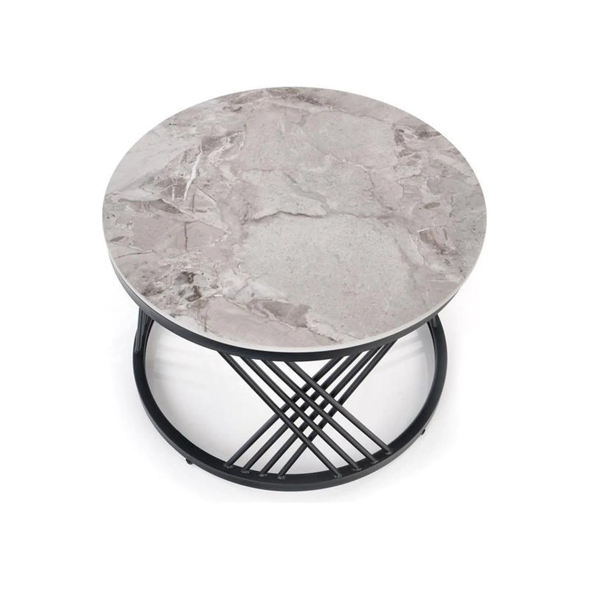 Set 2 masute cafea FLAMINGO, gri cu efect de marmura/negru, ceramica/metal