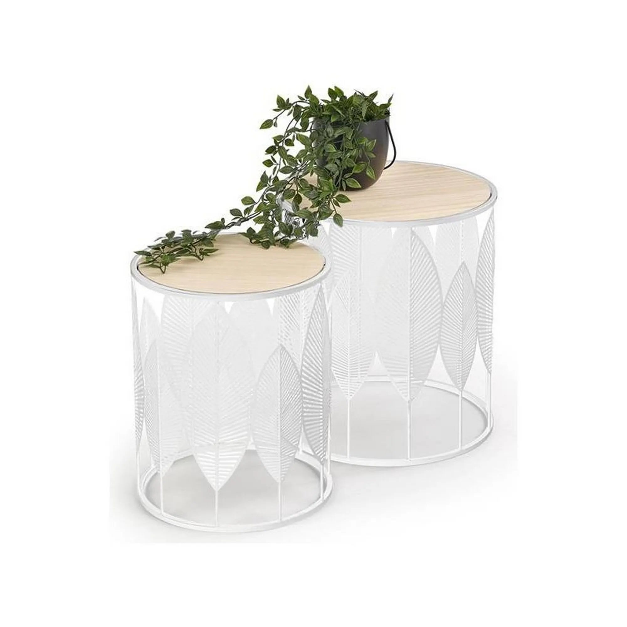 Set 2 masute cafea FOLLA, stejar/alb