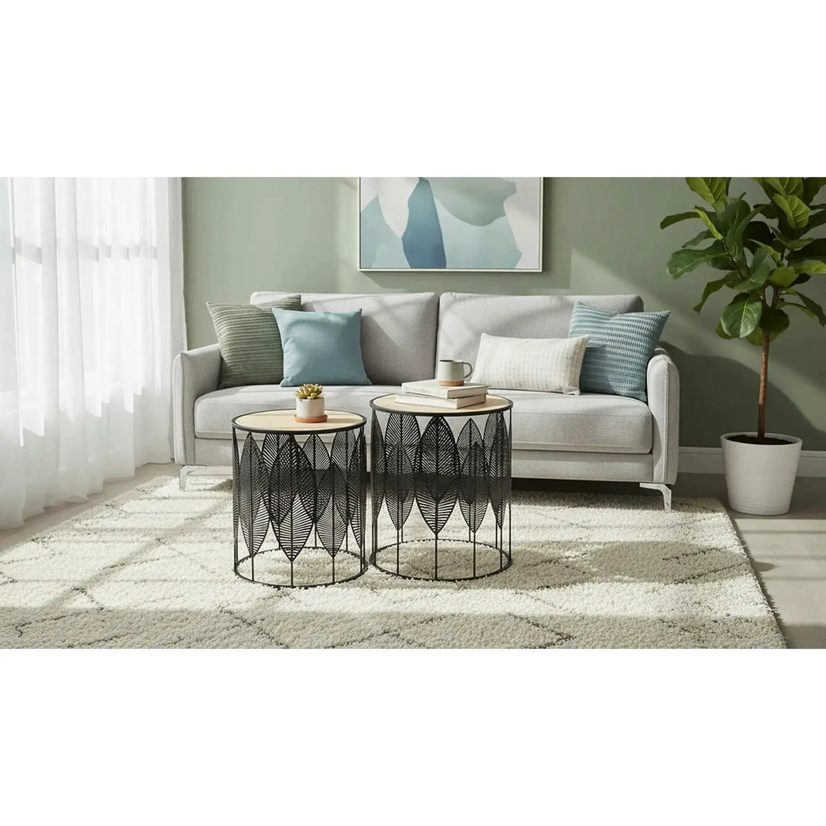Set 2 masute cafea FOLLA, stejar/negru