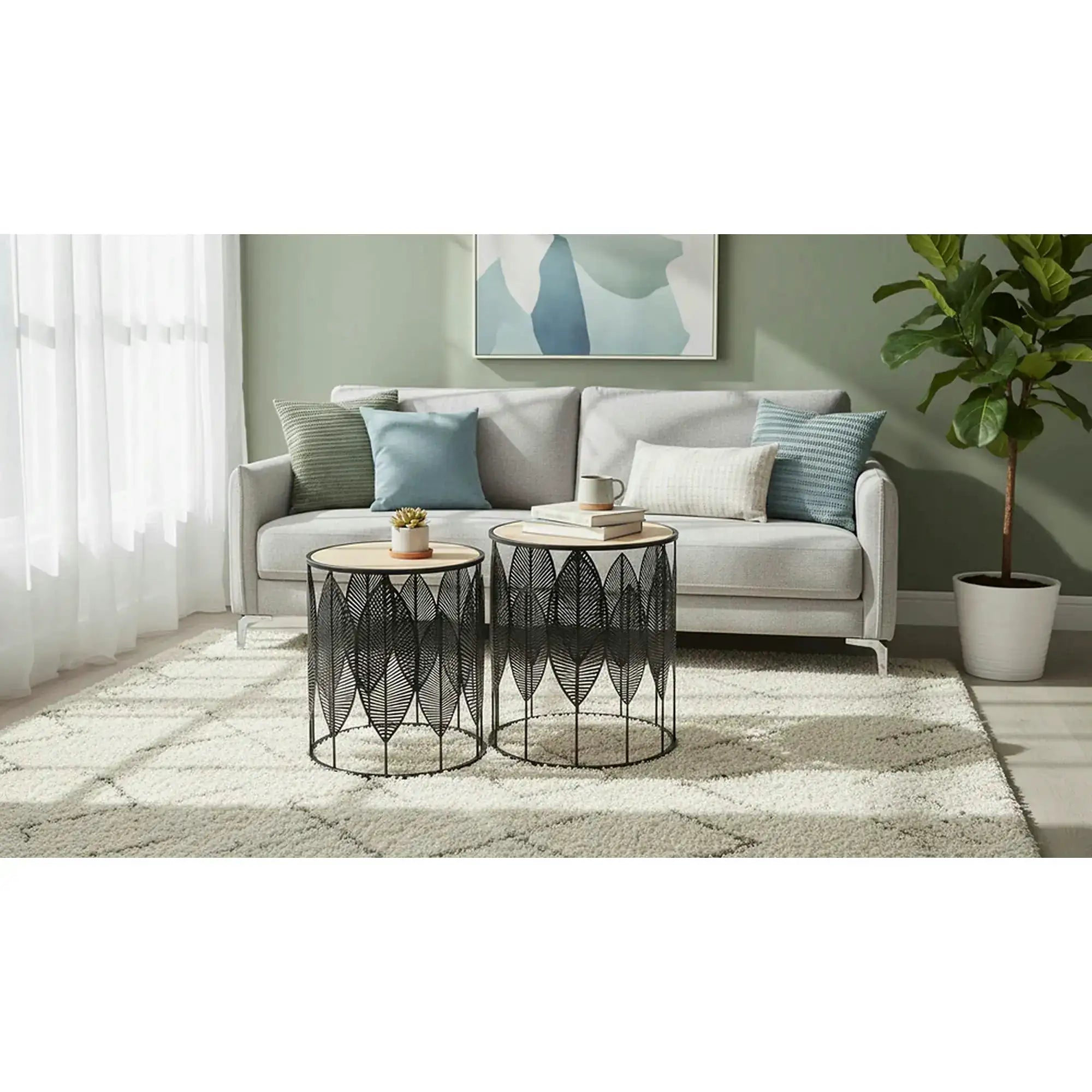 Set 2 masute cafea FOLLA, stejar/negru