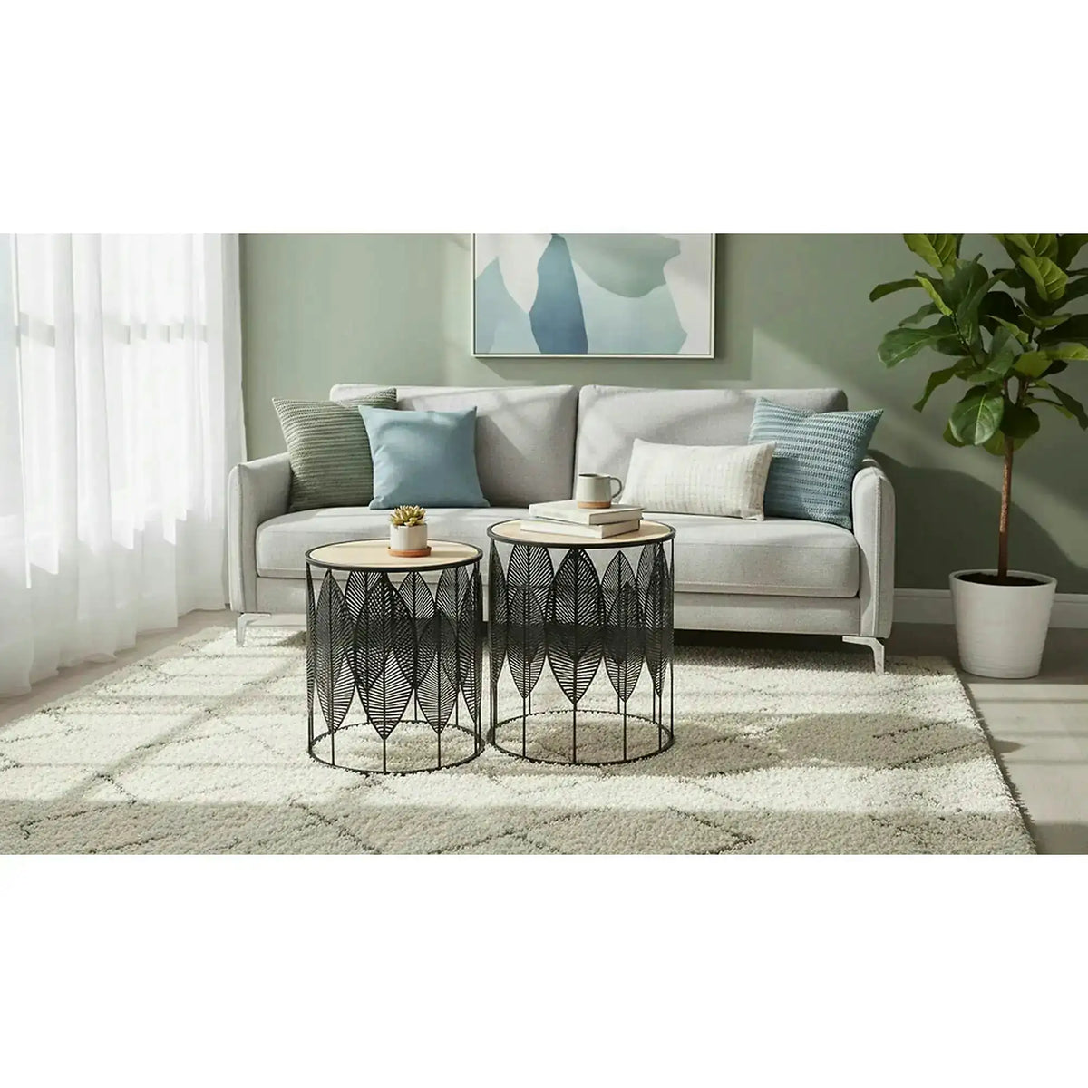 Set 2 masute cafea FOLLA, stejar/negru