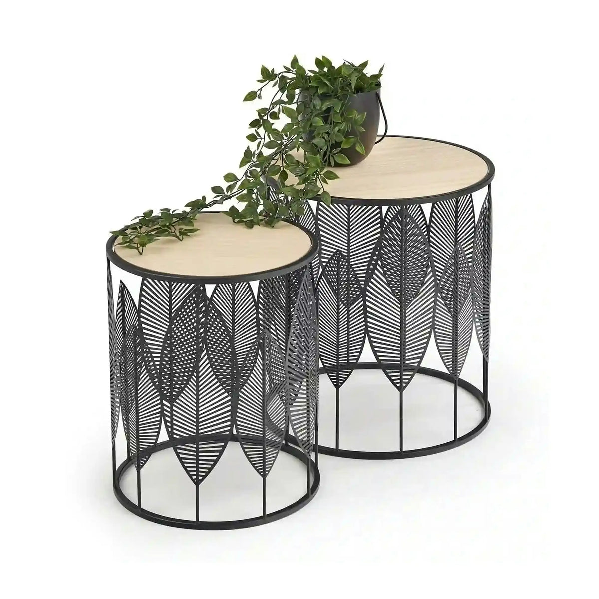 Set 2 masute cafea FOLLA, stejar/negru