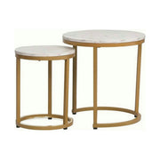 Set 2 masute cafea HOLA, alb cu efect de marmura/auriu, PAL laminat/otel