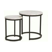 Set 2 masute cafea HOLA, alb cu efect de marmura/negru, PAL laminat/otel