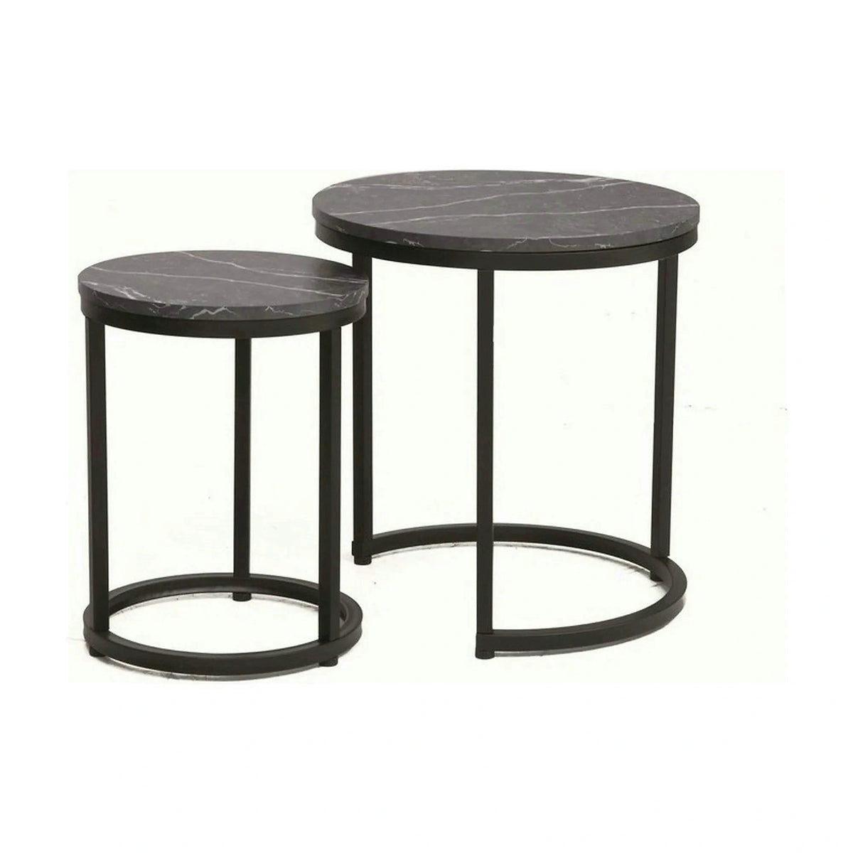 Set 2 masute cafea HOLA, negru cu efect de marmura/negru, PAL laminat/otel