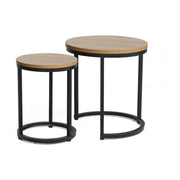 Set 2 masute cafea HOLA, stejar/negru, PAL laminat/metal
