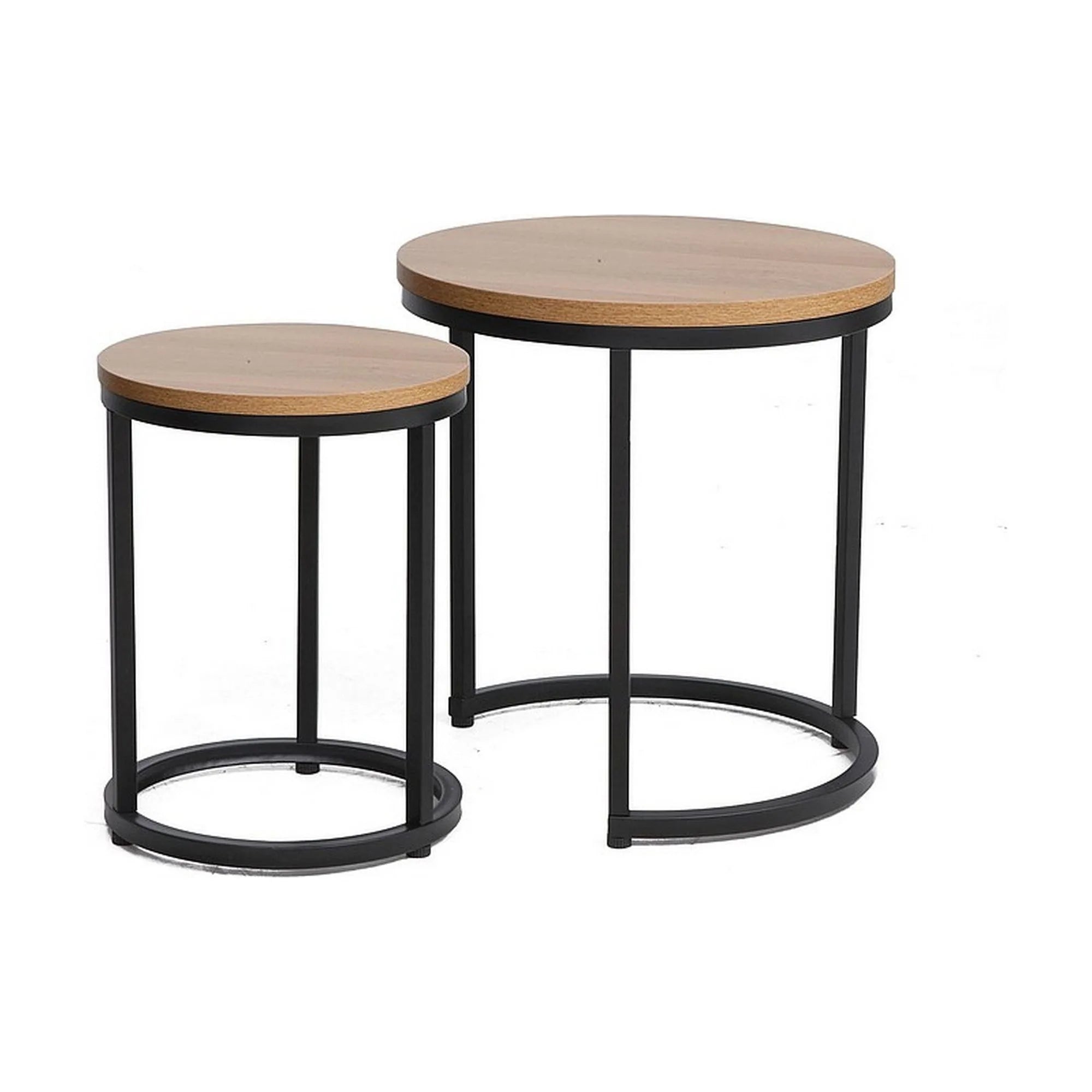 Set 2 masute cafea HOLA, stejar/negru, PAL laminat/metal