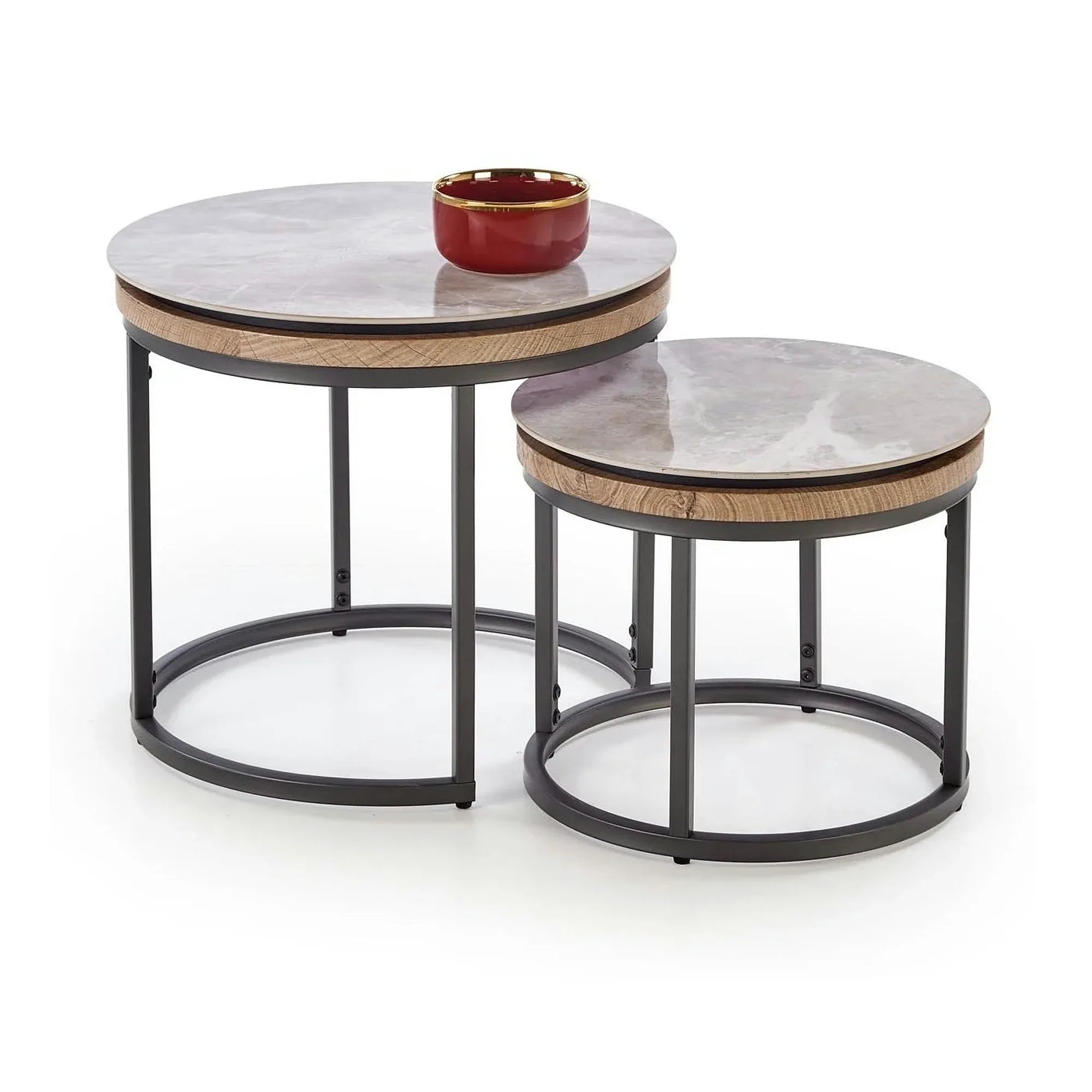 Set 2 masute cafea ITAKA, gri cu efect de marmura/gri grafit
