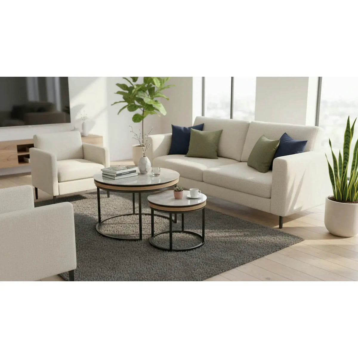 Set 2 masute cafea ITAKA, gri cu efect de marmura/gri grafit