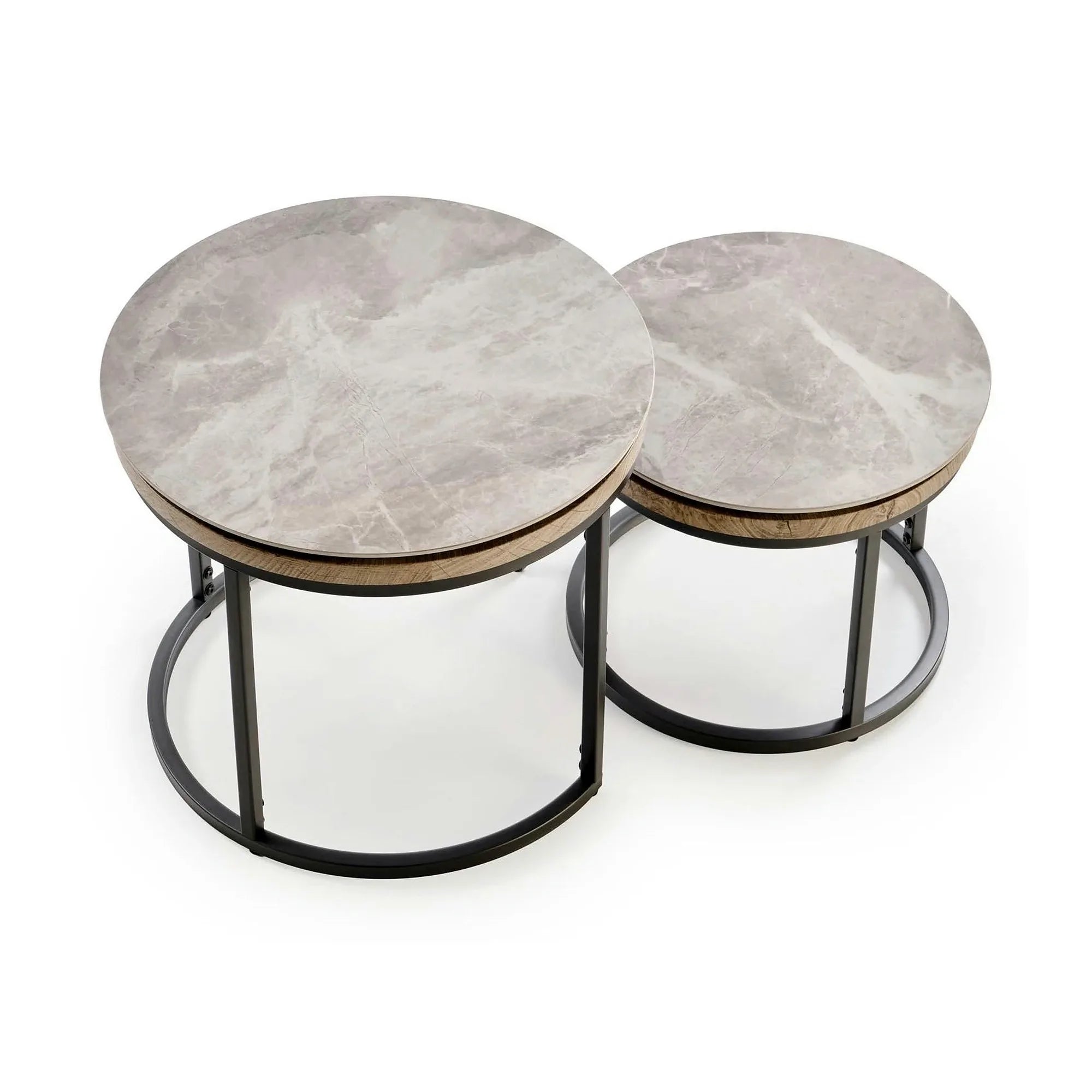 Set 2 masute cafea ITAKA, gri cu efect de marmura/gri grafit