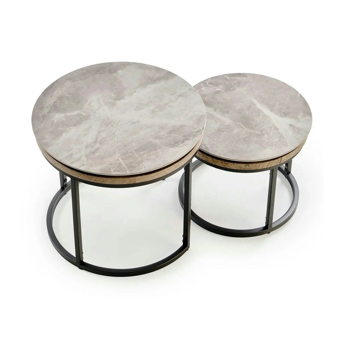 Set 2 masute cafea ITAKA, gri cu efect de marmura/gri grafit
