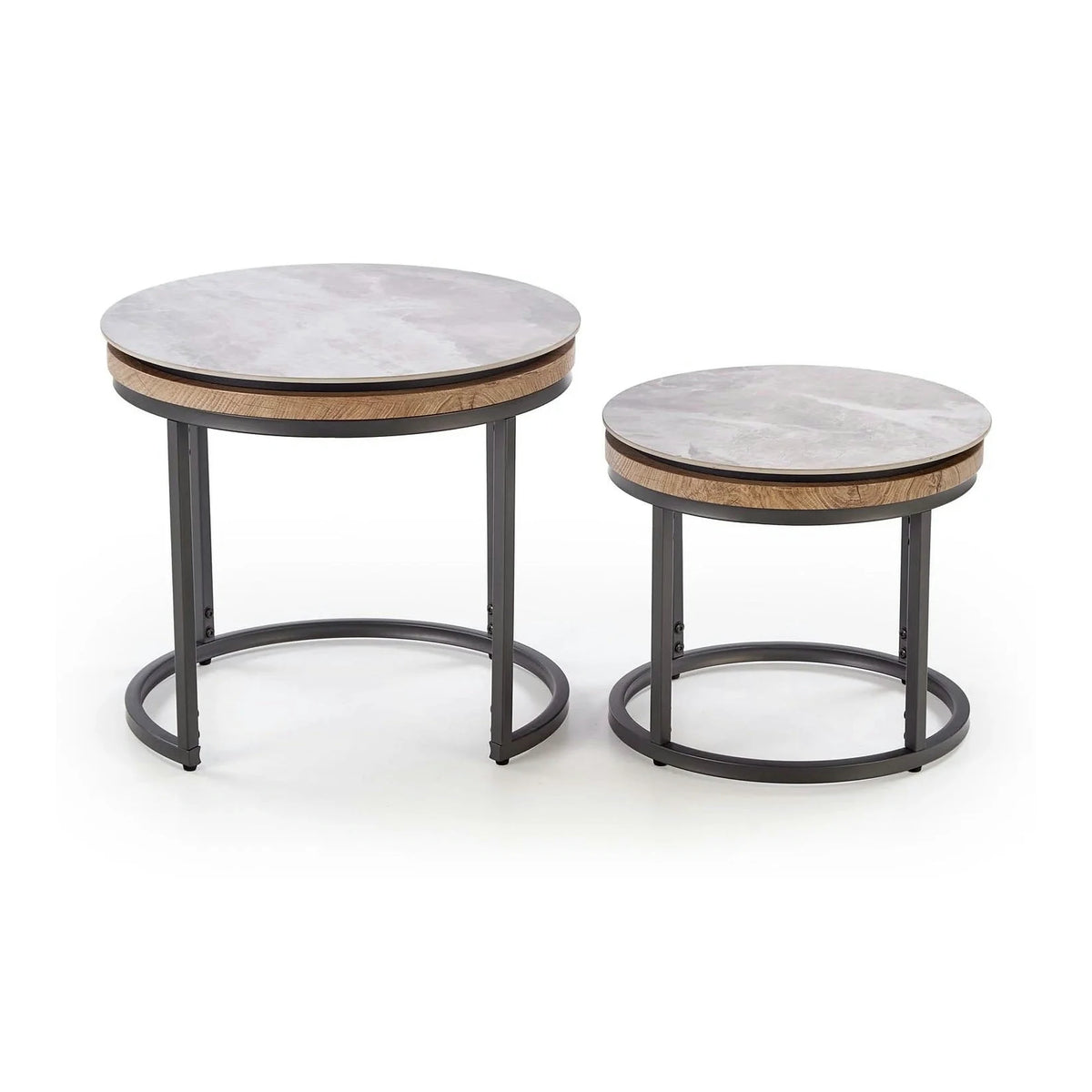 Set 2 masute cafea ITAKA, gri cu efect de marmura/gri grafit