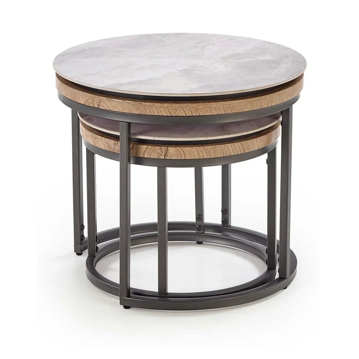 Set 2 masute cafea ITAKA, gri cu efect de marmura/gri grafit