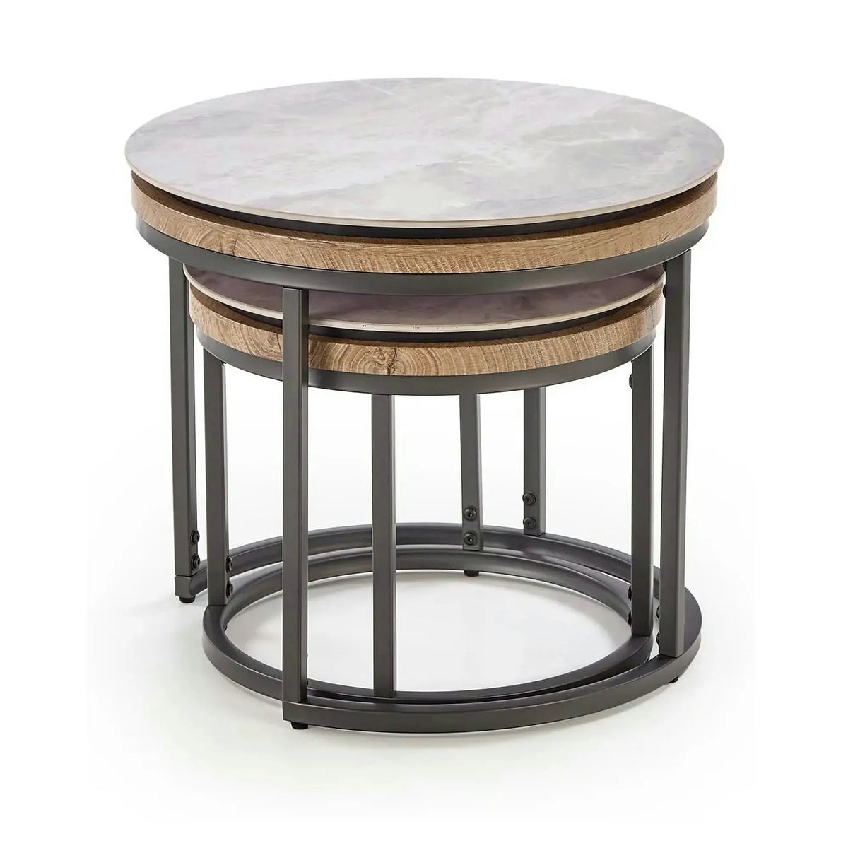 Set 2 masute cafea ITAKA, gri cu efect de marmura/gri grafit