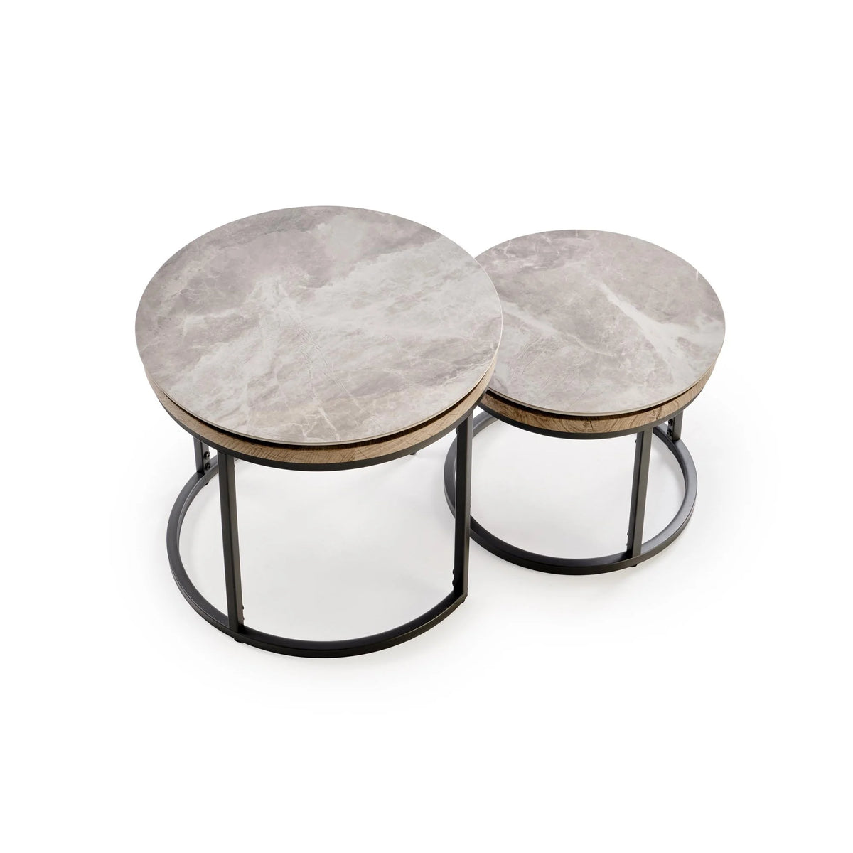 Set 2 masute cafea ITAKA, gri cu efect de marmura/gri grafit