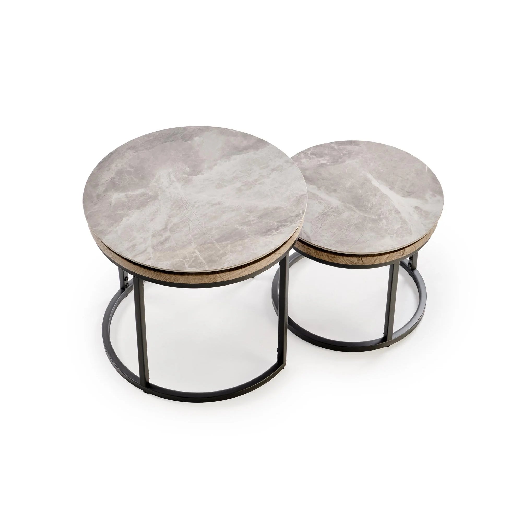 Set 2 masute cafea ITAKA, gri cu efect de marmura/gri grafit