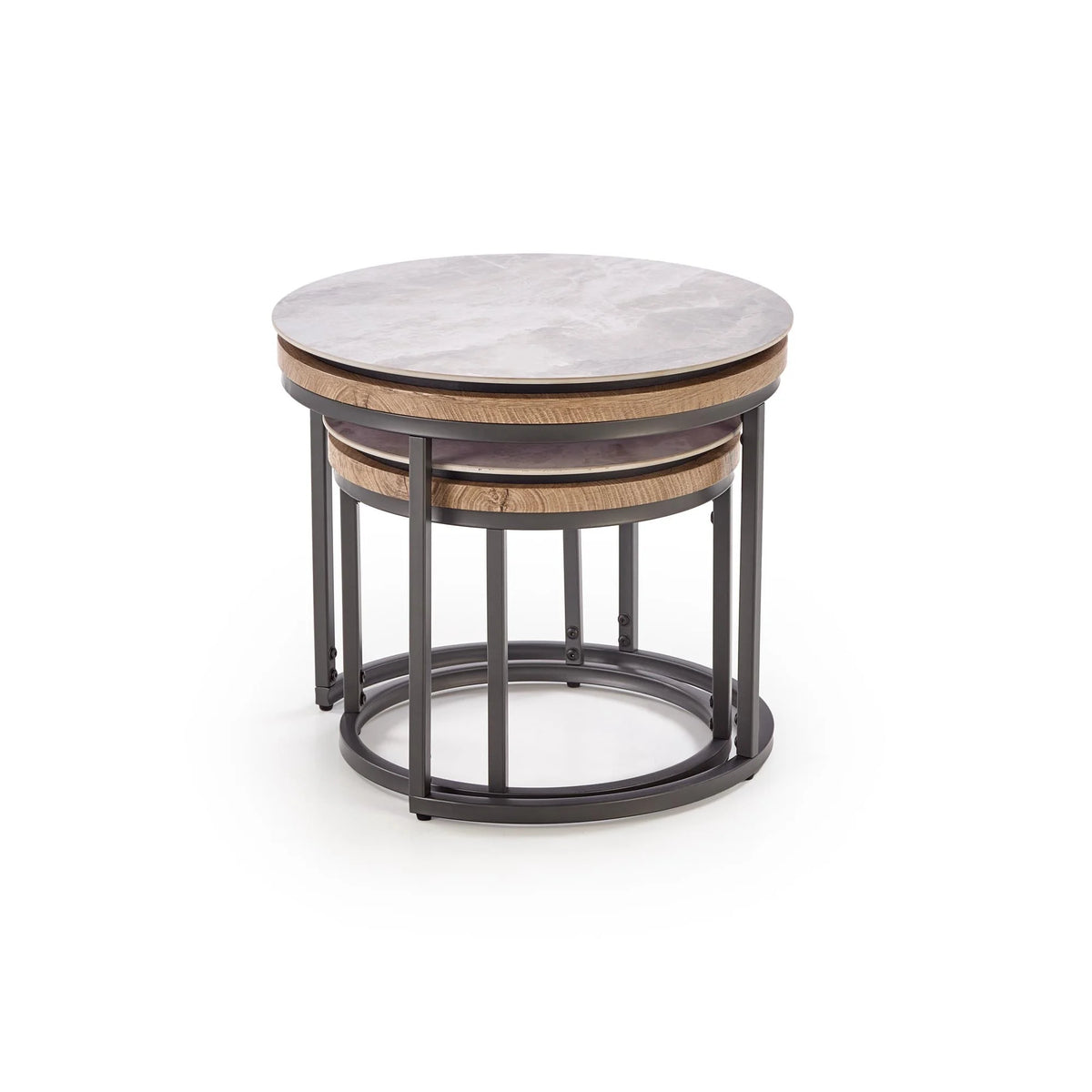 Set 2 masute cafea ITAKA, gri cu efect de marmura/gri grafit