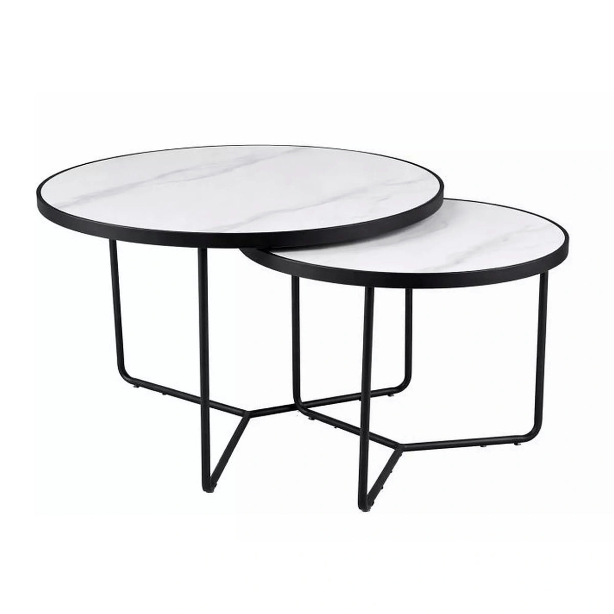 Set 2 măsuțe cafea ITALIA, alb/negru, ceramică/metal