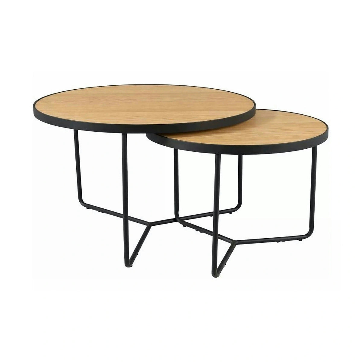 Set 2 măsuțe cafea ITALIA, stejar/negru, furnir/metal/MDF