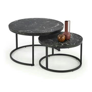 Set 2 masute cafea JAVA, negru cu efect de marmura/negru