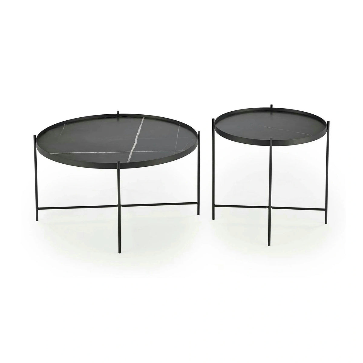 Set 2 masute cafea JULIETA, negru cu efect de marmura/negru