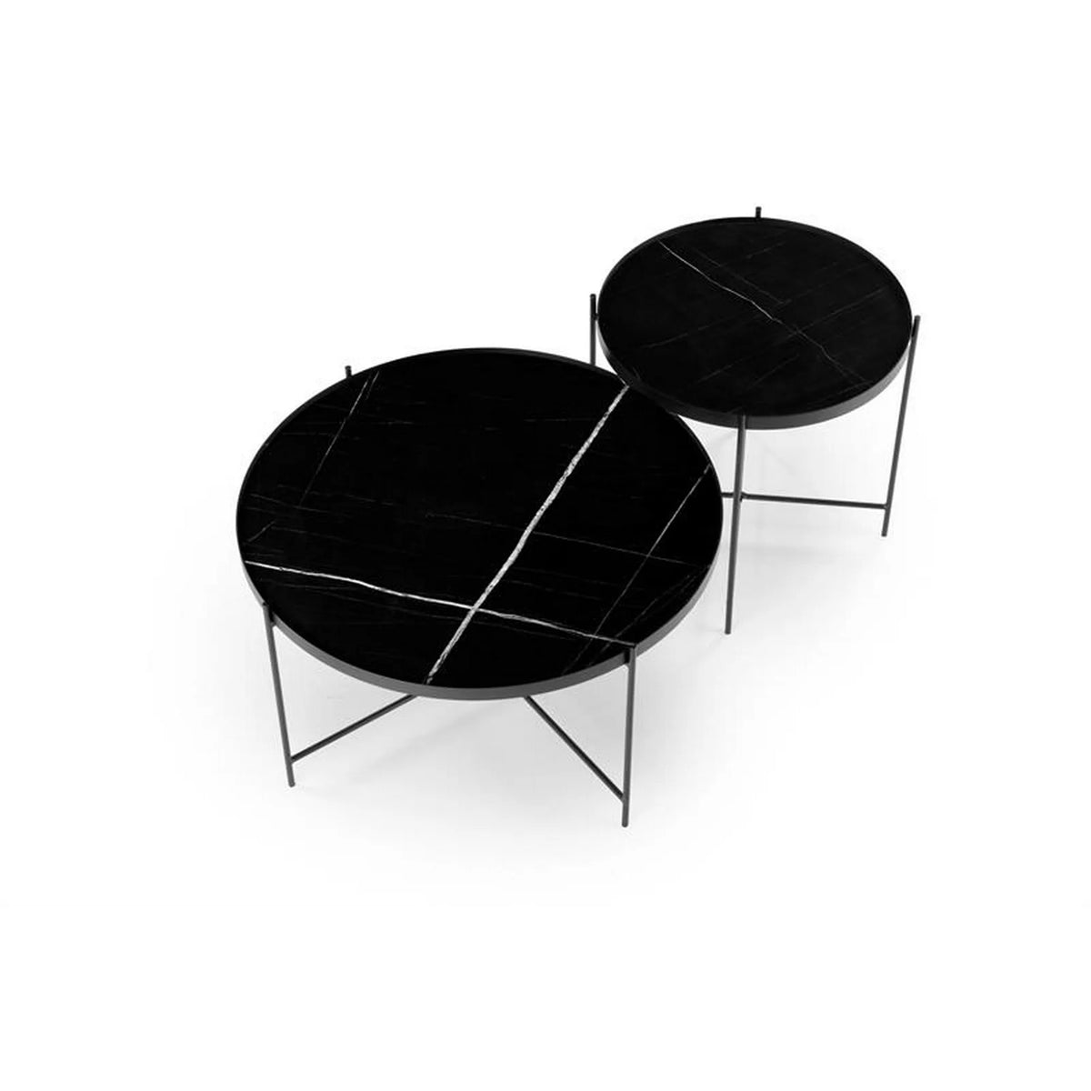Set 2 masute cafea JULIETA, negru cu efect de marmura/negru