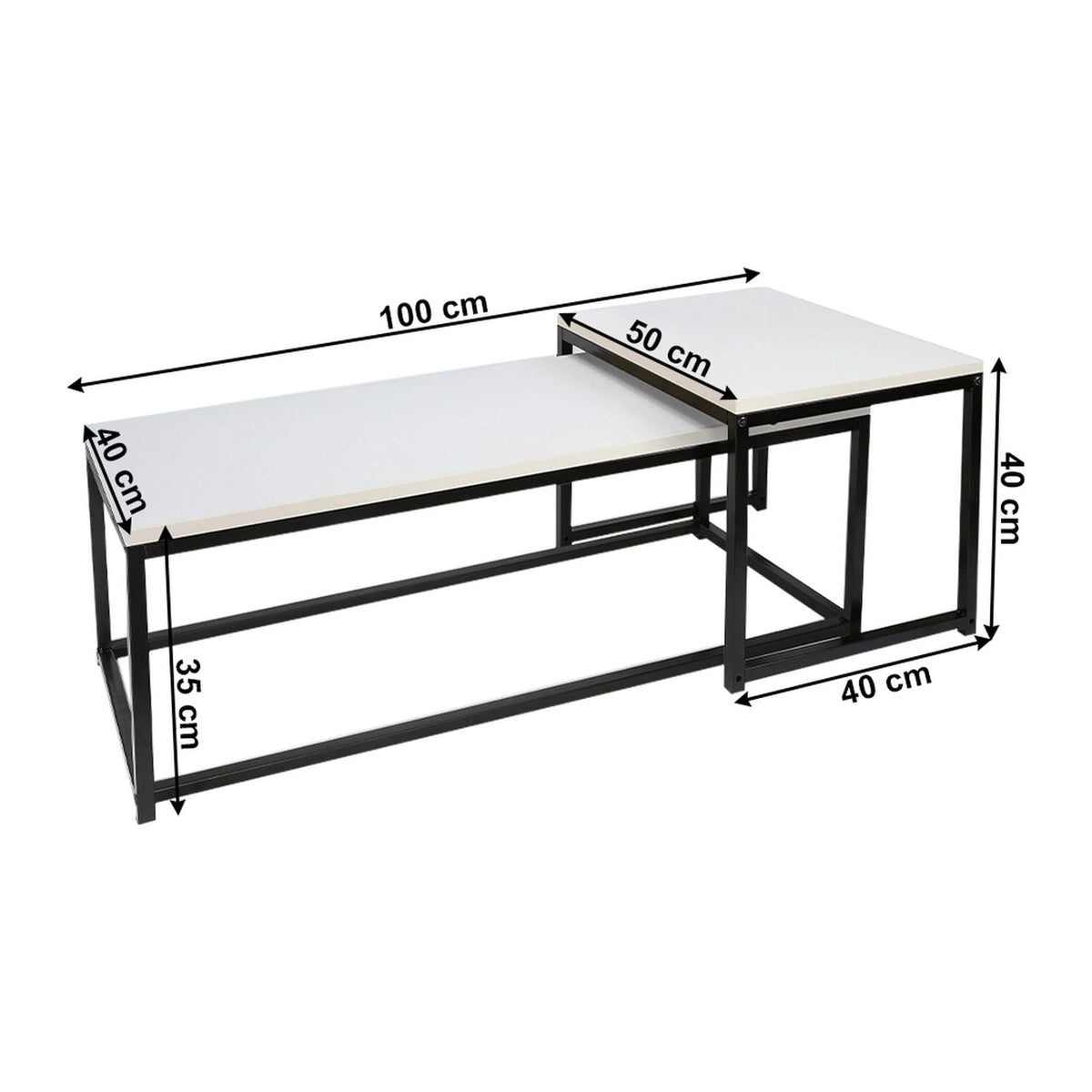 Set 2 masute cafea KASTLER NEW TYP 2, alb mat/negru