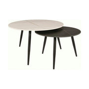 Set 2 masute cafea KORA B, alb cu efect de marmura/negru cu efect de marmura, ceramica/metal