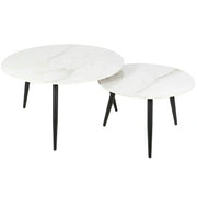Set 2 masute cafea KORA D, alb cu efect de marmura/negru, ceramica/metal
