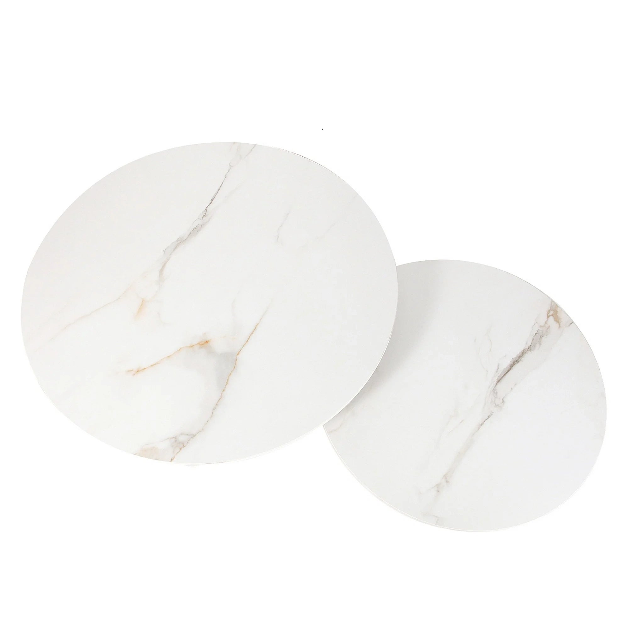 Set 2 masute cafea KORA D, alb cu efect de marmura/negru, ceramica/metal