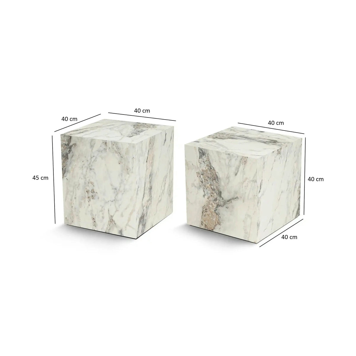 Set 2 masute cafea KUP, alb cu efect de marmura, 40x40x40 cm
