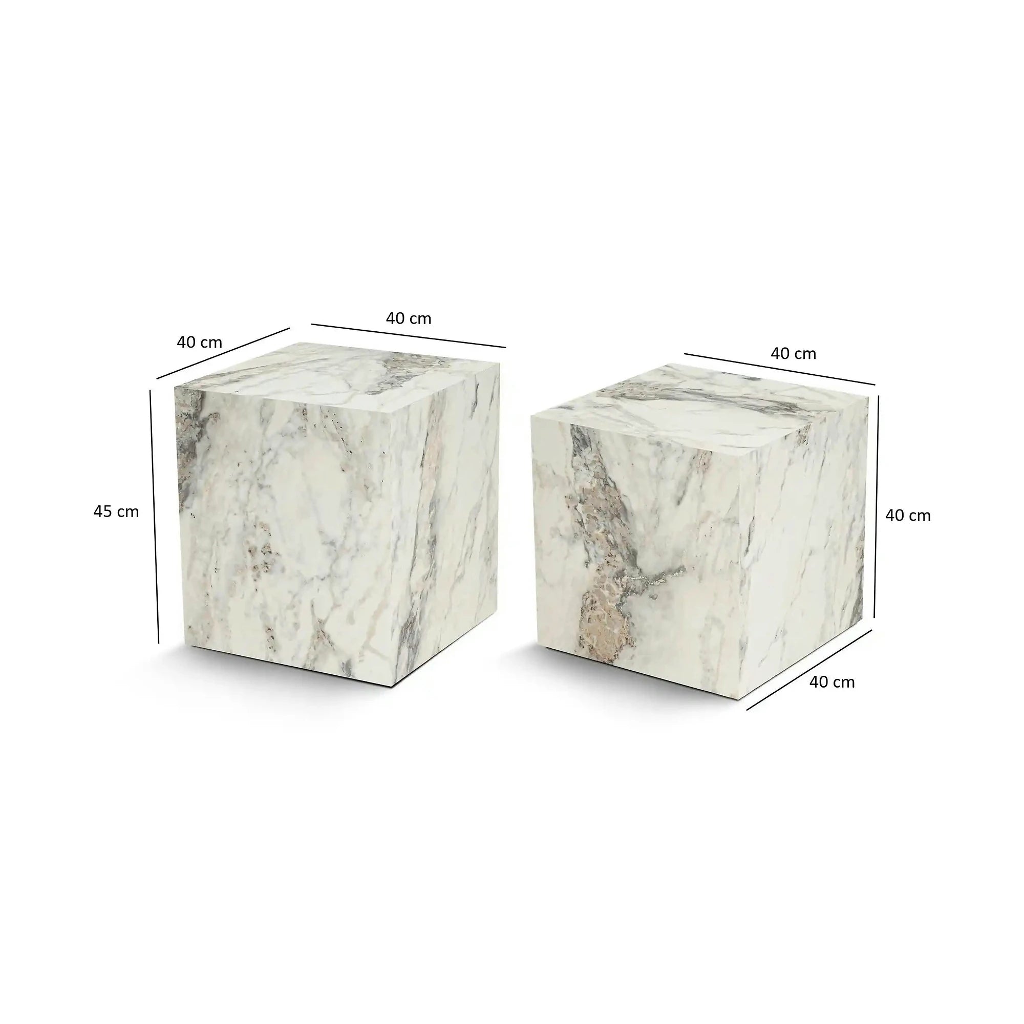 Set 2 masute cafea KUP, alb cu efect de marmura, 40x40x40 cm