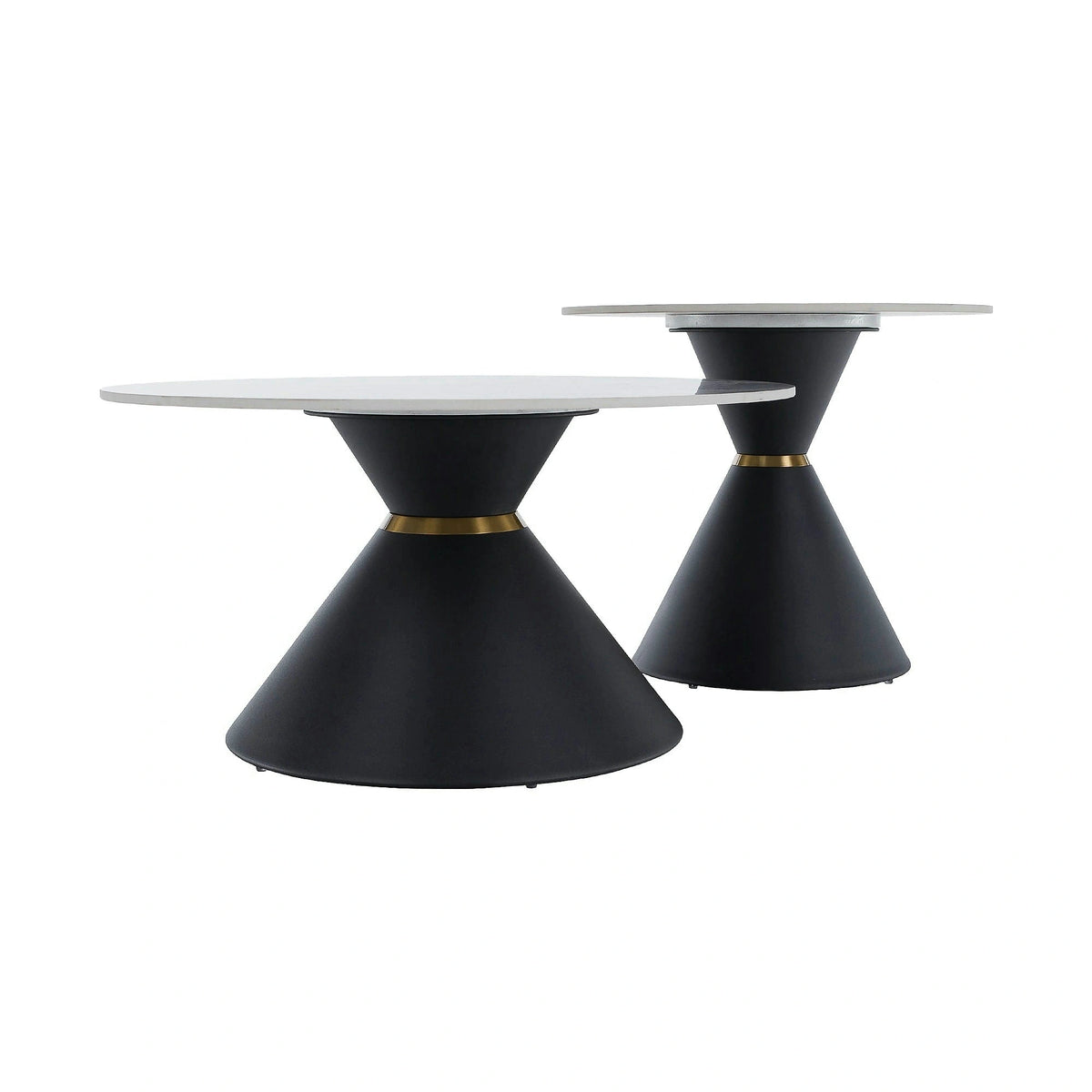 Set 2 masute cafea MABUZ NEW, alb cu efect de marmura/negru, piatra/metal