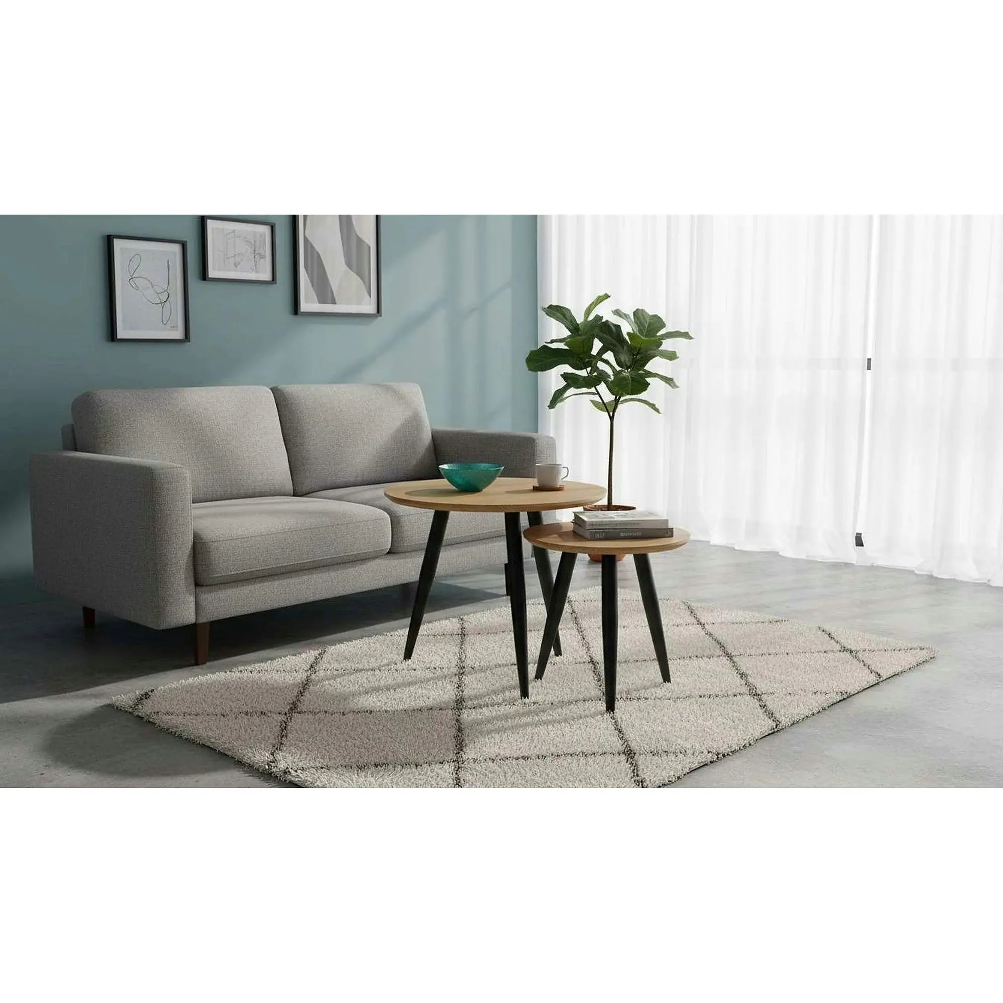 Set 2 masute cafea MENTONA 2, stejar auriu/negru
