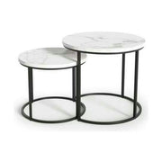 Set 2 masute cafea OREO, alb cu efect de marmura/negru