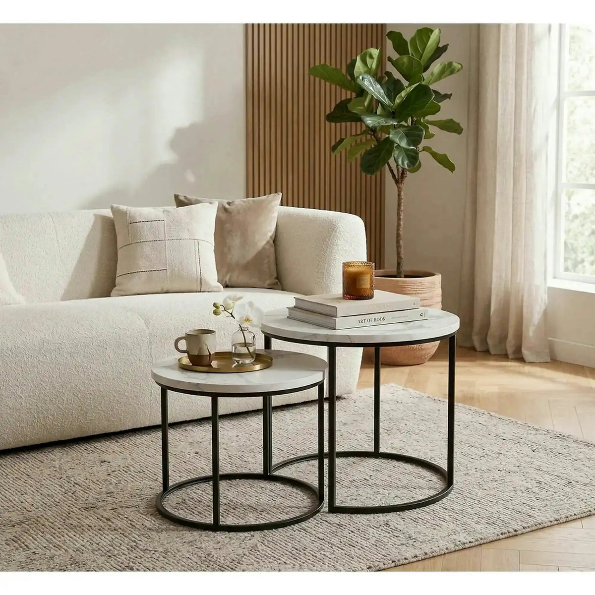 Set 2 masute cafea OREO, alb cu efect de marmura/negru