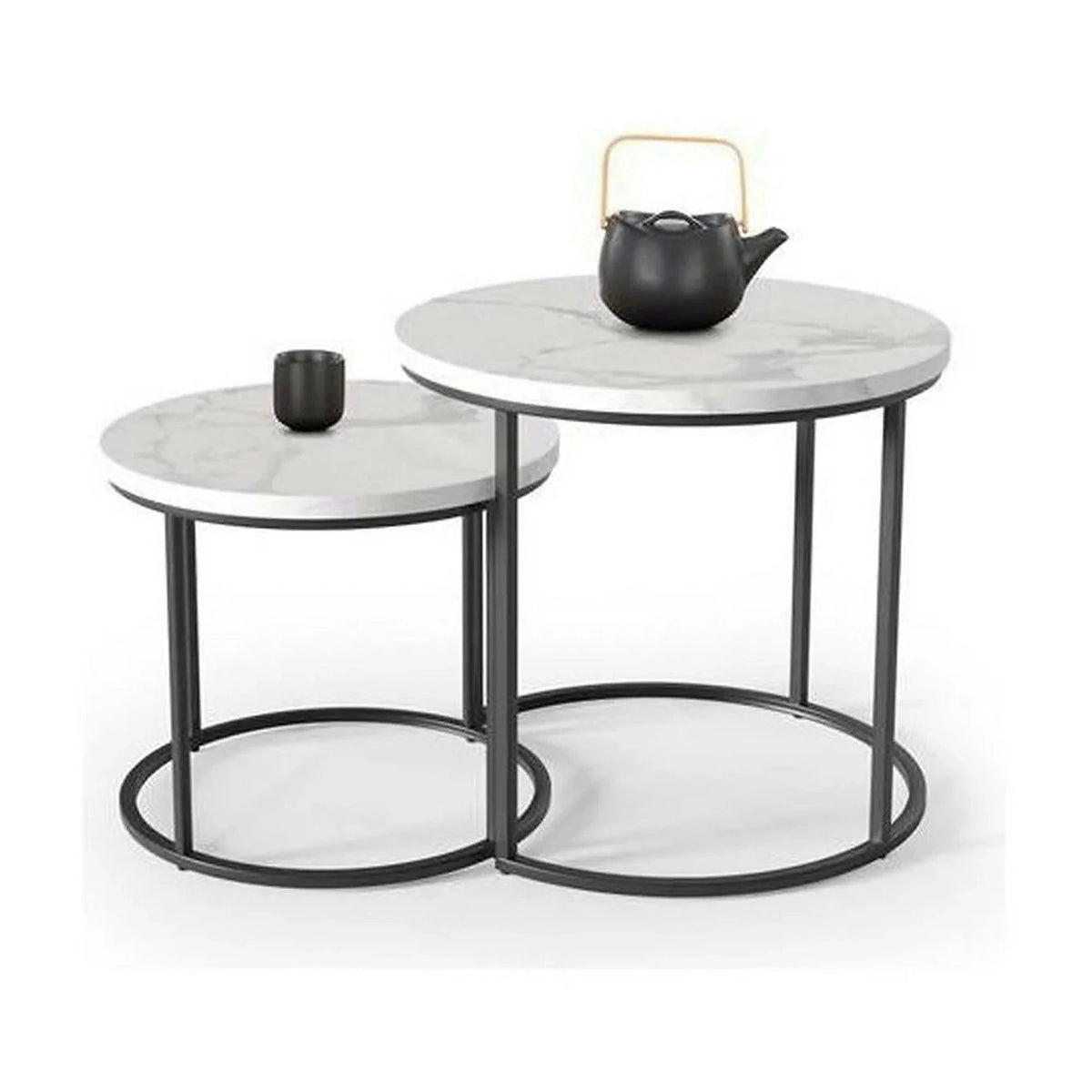 Set 2 masute cafea OREO, alb cu efect de marmura/negru